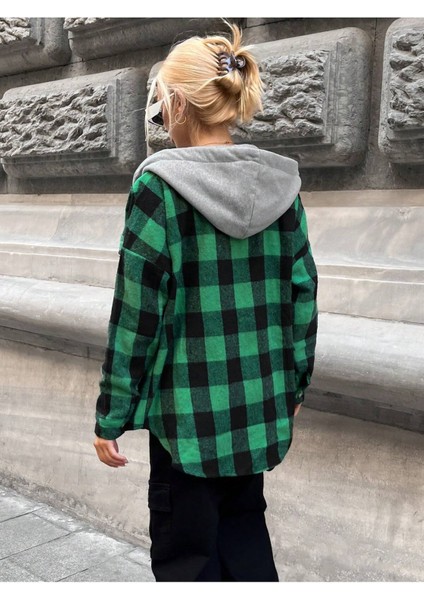 Kadın Desenli Renkli Oduncu Oversize Bol ve Geniş Kalıp Casual Çift Kapüşonlu Ceket Gömlek modelleri