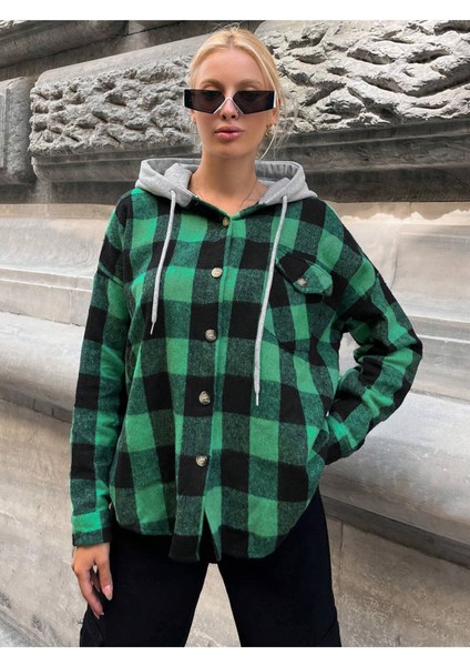 Kadın Desenli Renkli Oduncu Oversize Bol ve Geniş Kalıp Casual Çift Kapüşonlu Ceket Gömlek fırsatları