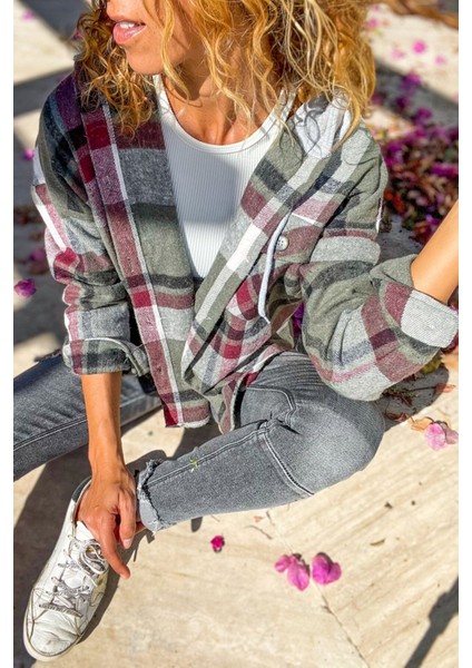 Kadın Desenli Renkli Oduncu Oversize Bol ve Geniş Kalıp Casual Çift Kapüşonlu Ceket Gömlek fiyatları