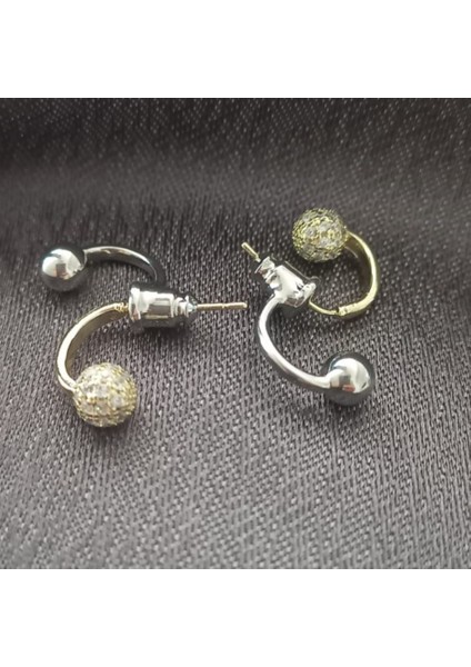 Iki Renk Taş Detaylı Topçuk Çelik Küpe