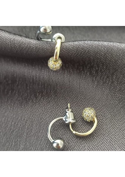 Iki Renk Taş Detaylı Topçuk Çelik Küpe fiyatları