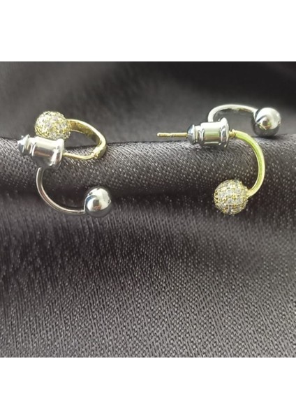 Iki Renk Taş Detaylı Topçuk Çelik Küpe modelleri