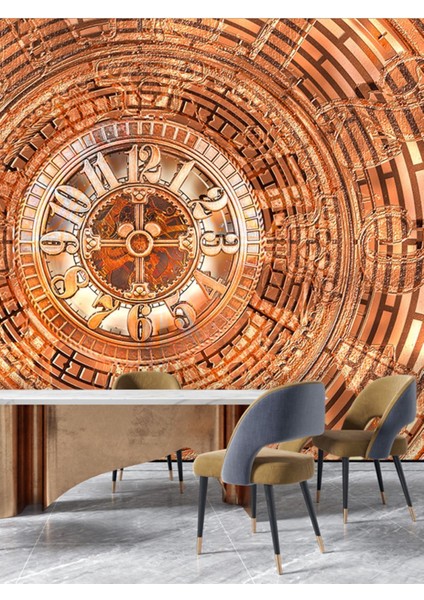 Sarmal Antik Saat Desenli Yırtılmaz Sağlıklı Tekstil Duvar Kağıdı fiyatları