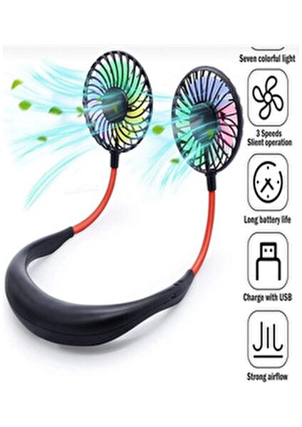 Giyilebilir Kablosuz Şarjlı Taşınabilir Mini Fan Vantilatör Siyah Ayarlanabilir Hız ve Sessiz Çalışma fiyatları