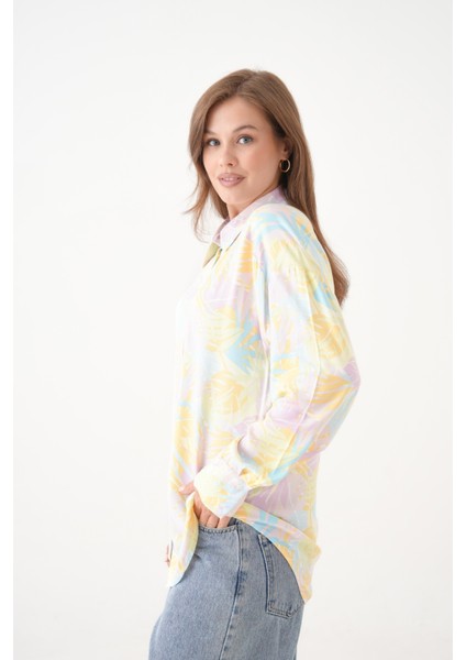 Kadın Tesettüre Uygun Desenli Uzun Kol Pamuk Şık Büyük Beden Desenli Curve Rahat Gömlek fırsatları