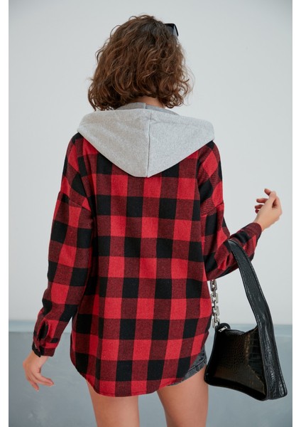 Kadın Kırmızı Siyah Oduncu Oversize Ceket Gömlek modelleri