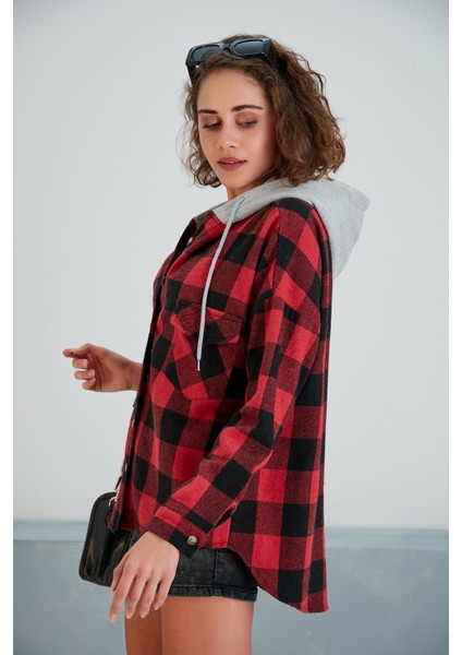 Kadın Kırmızı Siyah Oduncu Oversize Ceket Gömlek fırsatları