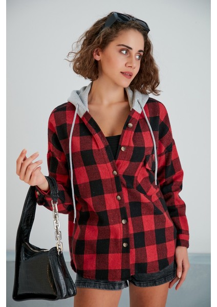 Kadın Kırmızı Siyah Oduncu Oversize Ceket Gömlek indirimleri