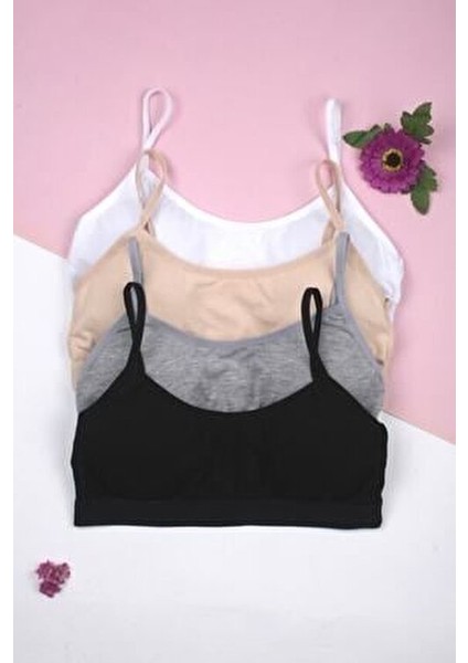 4'lü Kız Çocuk Ip Askı Pedli Büstiyer Ilk Sütyen Alıştırma Sütyeni