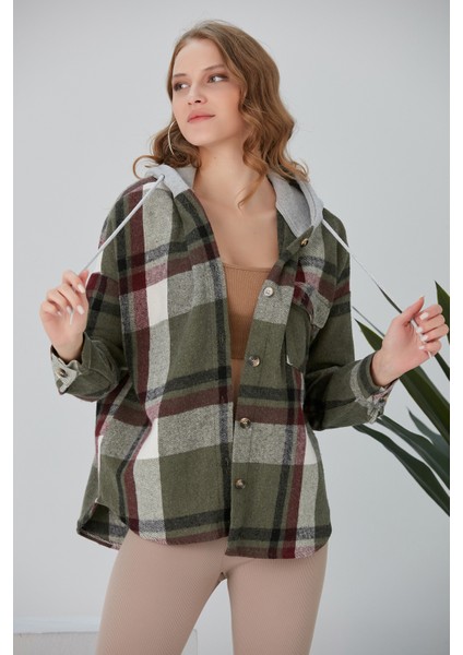 Kadın Çok Renkli Haki Oduncu Oversize Kapüşonlu Ceket Gömlek fiyatları