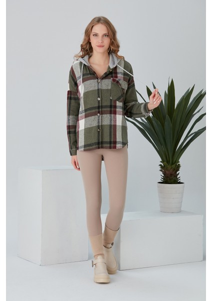 Kadın Çok Renkli Haki Oduncu Oversize Kapüşonlu Ceket Gömlek fırsatları