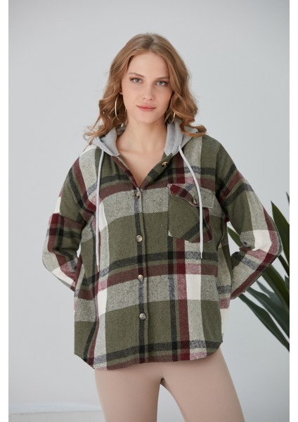 Kadın Çok Renkli Haki Oduncu Oversize Kapüşonlu Ceket Gömlek indirimleri