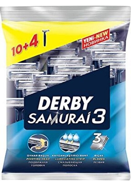 Samurai 3 Tıraş Bıçağı 10+4'lü Paket Hassas Ciltler için 3 Bıçaklı Manuel Tıraş Seti fiyatları