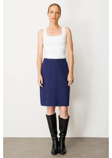 Kadın Triko Düz Basic Etek Lacivert