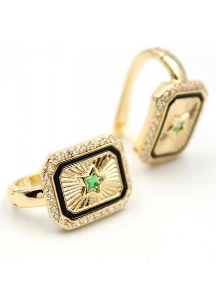 Yıldız Taşlı Küpe - Yeşil