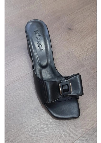 Veor Siyah Cilt Topuklu Terlik