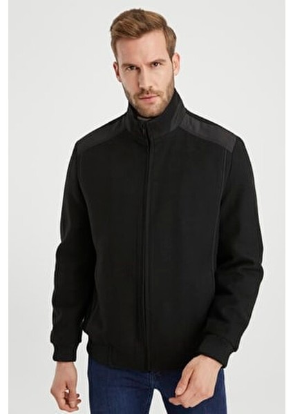 Erkek Siyah Yün Karışımlı Rahat Kalıp Kaşe Mont modelleri