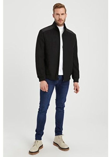 Erkek Siyah Yün Karışımlı Rahat Kalıp Kaşe Mont fırsatları