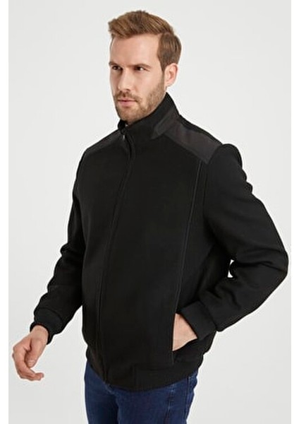 Erkek Siyah Yün Karışımlı Rahat Kalıp Kaşe Mont indirimleri