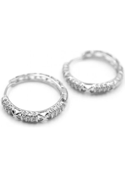 Taşlı Halka Küpe - Gümüş