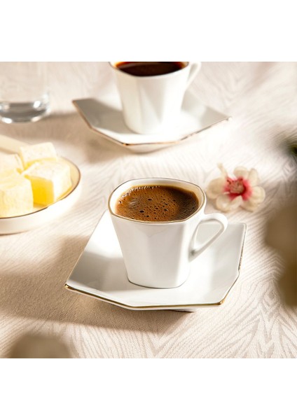 Menekşe Beyaz Desensiz Porselen Kahve Fincan Takımı 12 Parça 6 Kişilik – Şık ve Zarif Sunumlar İçin
