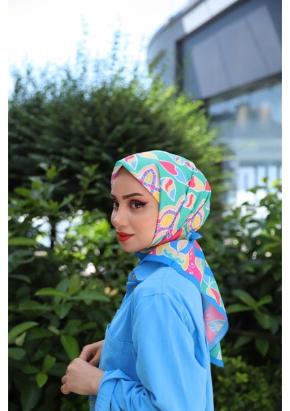 Defne Desenli Eşarp Mavi - Yeşil