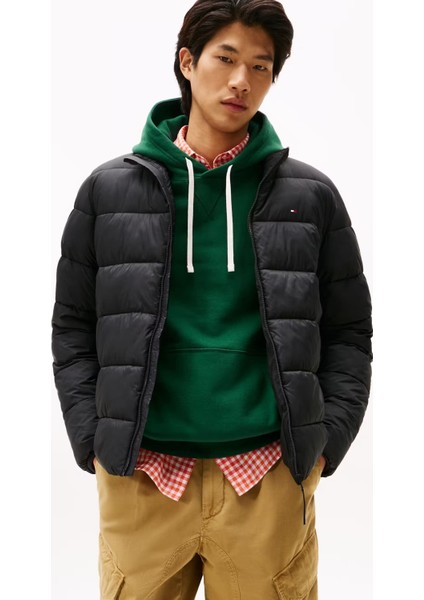 Erkek Regular Fit Dik Yaka Kapitone Şişme Mont - Siyah