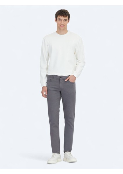 Antrasit Dokuma Slim Fit Casual Pamuk Karışımlı Pantolon