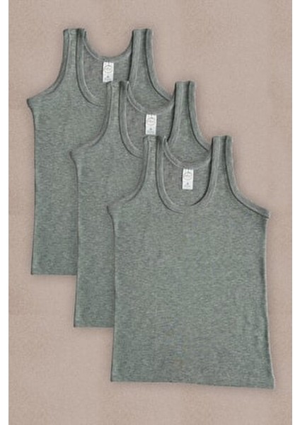 Pamuklu Ribana Erkek Gri Çocuk Atlet Nefes Alabilir 3 Adet Günlük Kullanım İçin