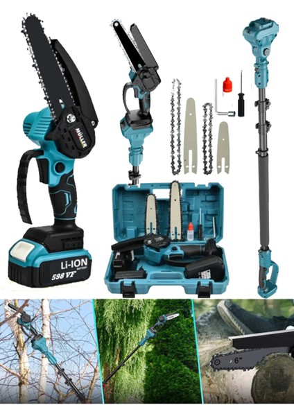 Alman Profesyonel 2.5 Metre Teleskopik 10 & 15 cm Palalı Dal Kesme Budama Testere Bıçkı Makinesi