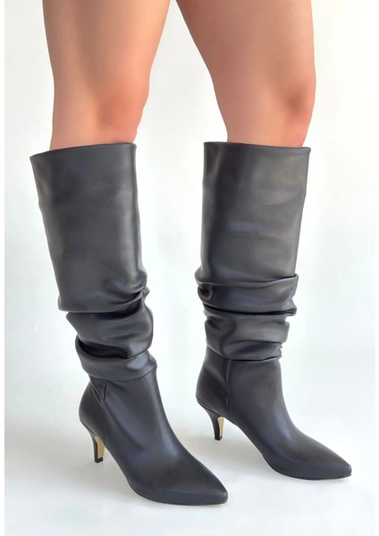 Zelya Siyah Cilt Topuklu Çizme modelleri