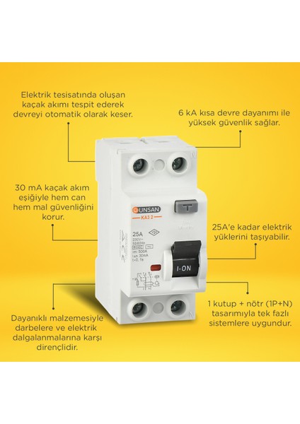 Valta Kaçak Akım Koruma Anahtarı 6 kA 1 Kutup + Nötr 30 mA 25A