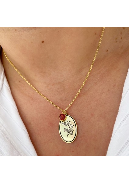 Gümüş Temmuz Doğum Taşı Yakut Kolye Çiçek Desenli Zarif Tasarım modelleri