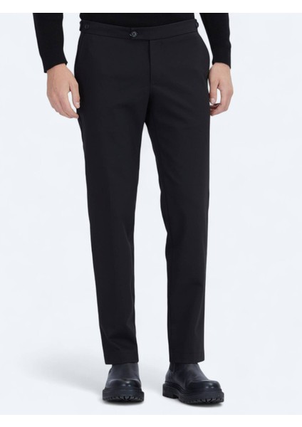 Siyah Dokuma Regular Fit Smart Casual Pamuk Karışımlı Pantolon fiyatları