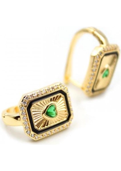 Kalp Taşlı Küpe - Yeşil