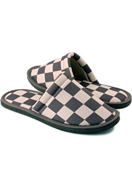 Siyah Beyaz Dama Desenli Yumuşak Tabanlı Ev Terlik Kadın Kullanımı İçin Tekstil Malzeme modelleri