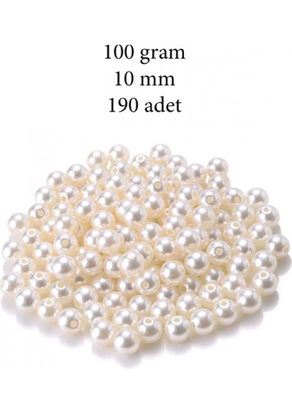 100 Gram 10MM Krem Renk Plastik Inci Boncuk Çanta ve Takı Yapım Boncuğu (~190 Adet)