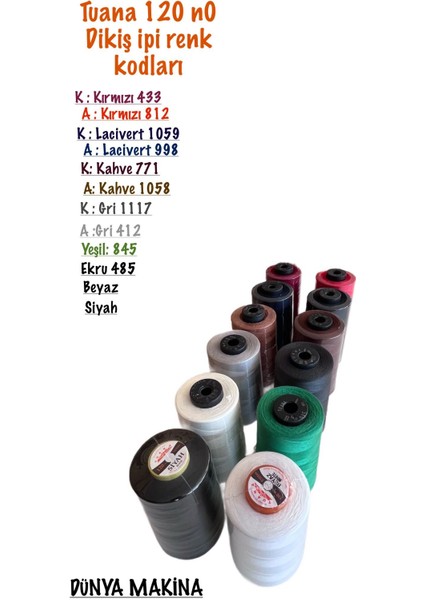 Dünya Makina Dikgör Tuana NO:120 12 Adet Renkli Dikiş İpliği 5000 mt