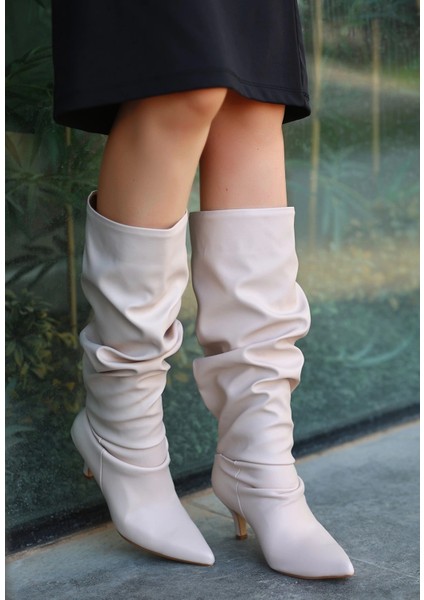 Zelya Bej Cilt Topuklu Çizme modelleri