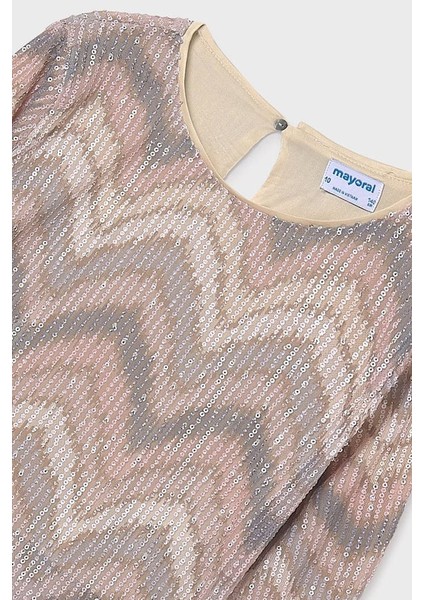 Kız Çocuk Zikzak Desenli Ispanyol Kol Payetli Bluz - Pembe modelleri