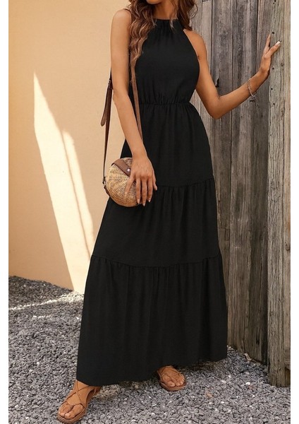 Kadın Kolsuz Halter Yaka Beli Lastiklidesenli Mikro Elbise fırsatları