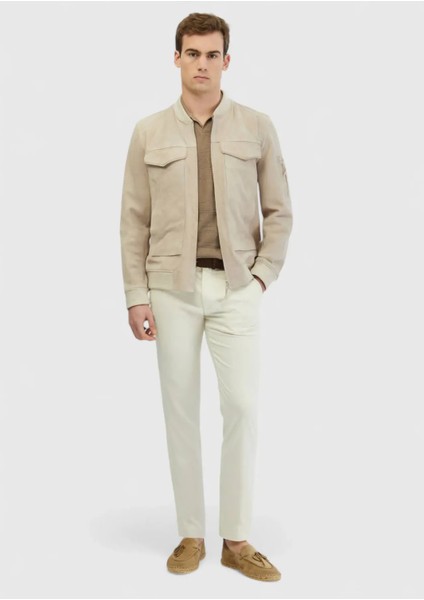 Bej Regular Fit Dik Yaka Casual Deri Mont fiyatları