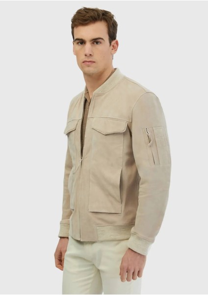 Bej Regular Fit Dik Yaka Casual Deri Mont modelleri