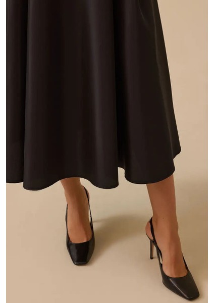 Kadın Tafta Kumaş Yüksek Bel Şık Kloş Etek - Siyah fiyatları