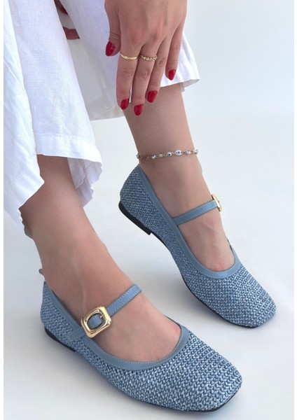 Rives Mavi Cilt Hasır Dokumalı Babet Ayakkabı fiyatları