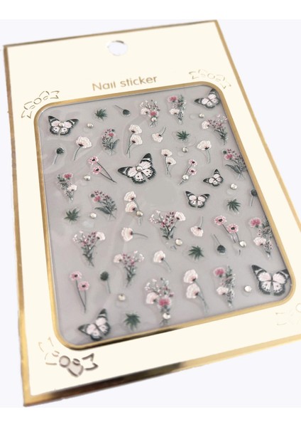 Taşlı Kelebek Kendinden Yapışkanlı Tırnak Sticker