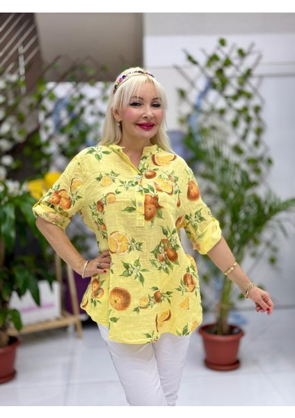 NC154553 Italyan Pamuk Keten Bluz Sarı