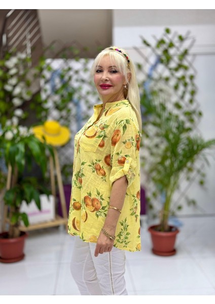 NC154553 Italyan Pamuk Keten Bluz Sarı fiyatları