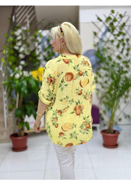 NC154553 Italyan Pamuk Keten Bluz Sarı modelleri