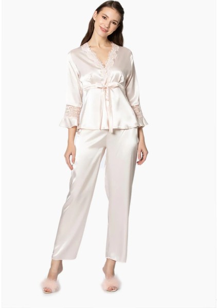 Kadın 6'lı Gelin Çeyiz Seti Gecelik & Sabahlık & Pijama Takımı & Şortlu Takım Terlik Hediyeli